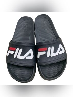 Fila Black Slide Sandals with White & Red Logo S9